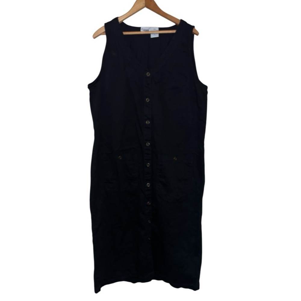 Large vintage overall midi dress black capacity tie back buttons prairie core